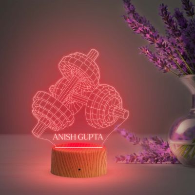 3D Illusion Dumbbell night lamp with Multicoloured Light Customized with Name Fitness Lover Gift, Gift for Gym Lover